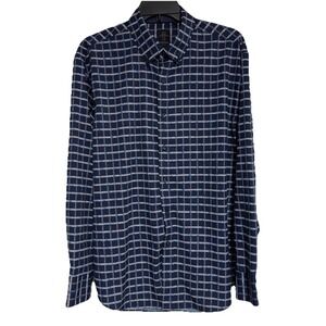 Michael Strahan Men's Sz L Blue Slim Fit Long Sleeve Button Shirt Floral Plaid‎